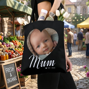 Tote Bag Maman a établi un script cœur photo noir