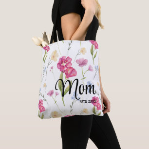 Tote Bag Maman a établi une jolie impression de fleurs sauv