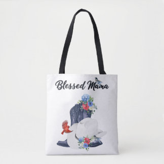 Tote Bag Maman bénie avec bottes/bonnet de cowboy & fleurs/
