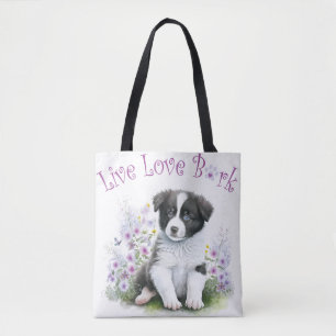 Tote Bag Maman Chien Border Collie Floral