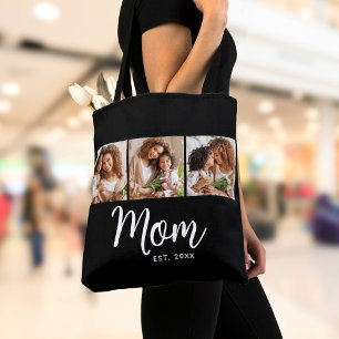 Tote Bag Maman Date établie Écriture blanche Noir 3 Photo