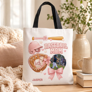 Tote Bag Maman de baseball Photo Rose Coquette Sports