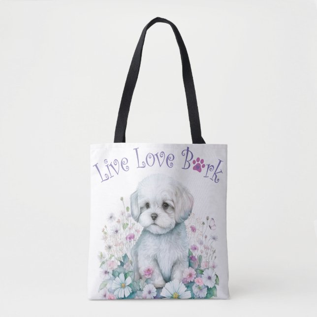 Tote Bag Maman de chien maltais Floral (Devant)