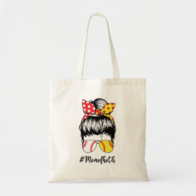 Tote Bag Maman des deux softball baseball drôle Maman Messy (Devant)