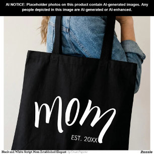 Tote Bag Maman élégante établie en noir et blanc script