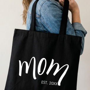 Tote Bag Maman élégante établie en noir et blanc script