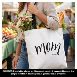Tote Bag Maman en écriture noire et blanche Élégante établi