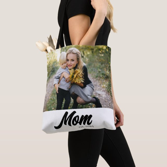 Tote Bag Maman Etabli Script photo blanche (De près)