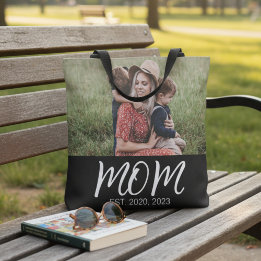 Tote Bag Maman Etabli Script Photo Noire