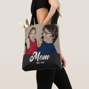 Tote Bag Maman Etabli Script Photo Noire
