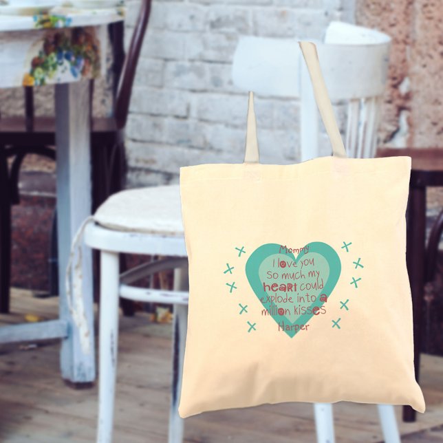 Tote Bag Maman I love You Kids Poem - Coeurs et baisers ros (Créateur téléchargé)