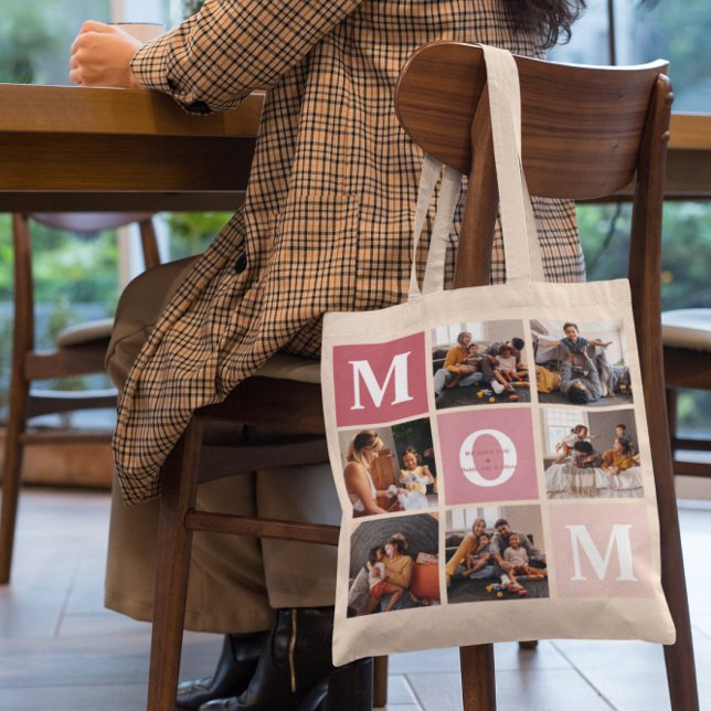 Tote Bag Maman, on t'aime | Bloc couleur photo moderne 6 (Créateur téléchargé)