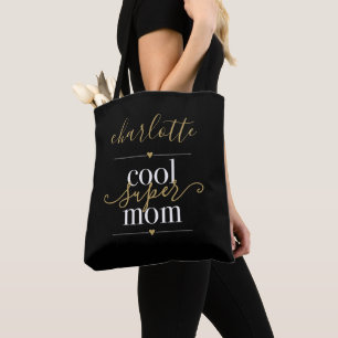 Tote Bag Maman Super Cool Or et Noir Personnalisé