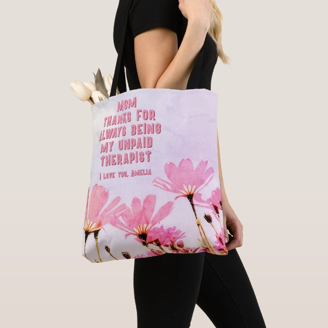Tote Bag Maman Thérapeute non payée Funny Floral Fête des M (De près)