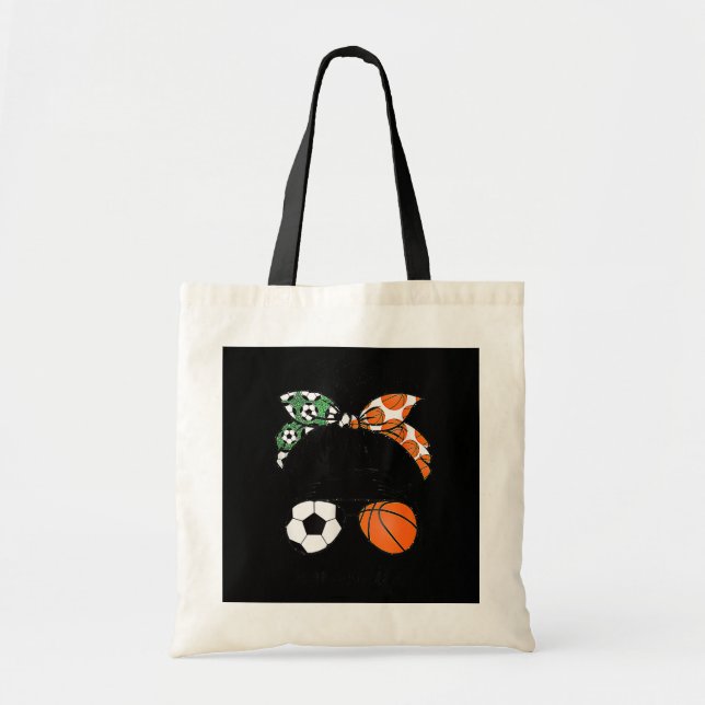 Tote Bag Maman Vie Soccer Et Basket Basket Messy Bun Mère (Devant)