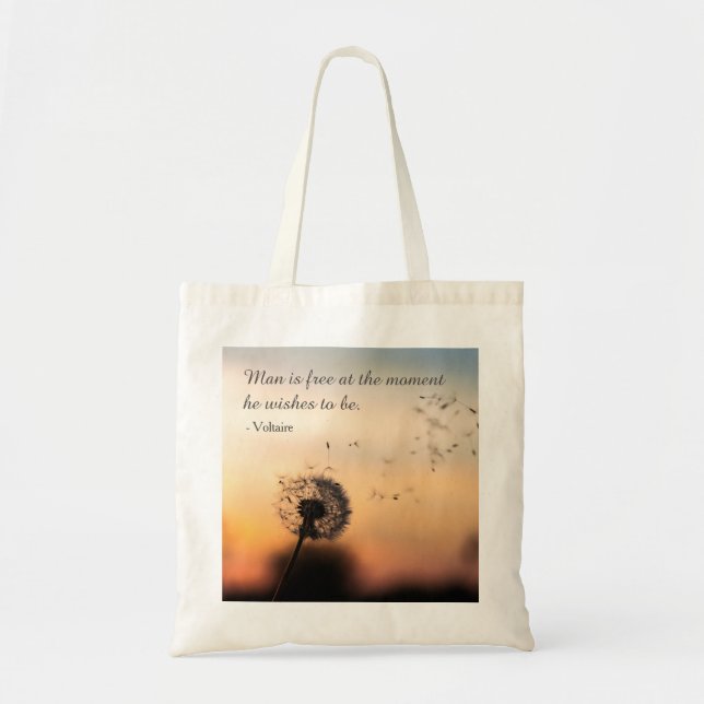 Tote Bag Man is Free Wish Voltaire Quote (Devant)