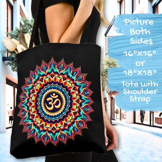 Tote Bag Mandala avec le symbole OM sur le noir
