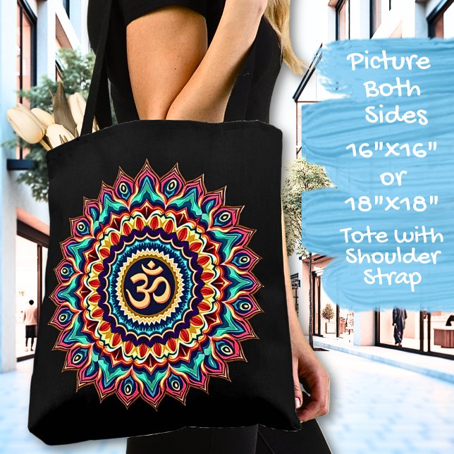Tote Bag Mandala avec le symbole OM sur le noir (Créateur téléchargé)