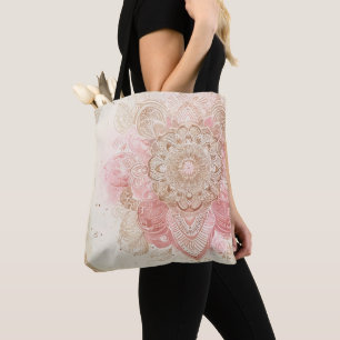 Tote Bag Mandala bohème chic marron rose et crème