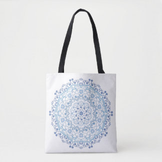 Tote Bag Mandala Cercle Minimaliste Simple Bleu Floral