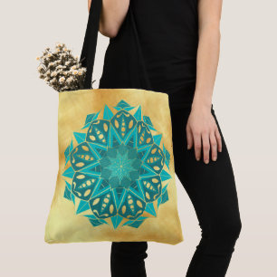 Tote Bag Mandala étoile bleu or