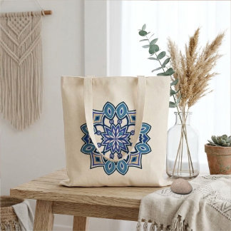 Tote Bag Mandala Fleur Bleue