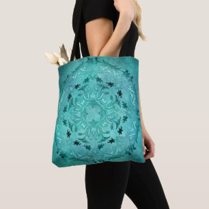 Tote Bag Mandala floral ethnique de grunge de turquoise