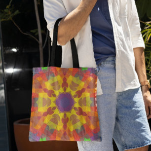 Tote Bag Mandala Flower jaune orange et violet