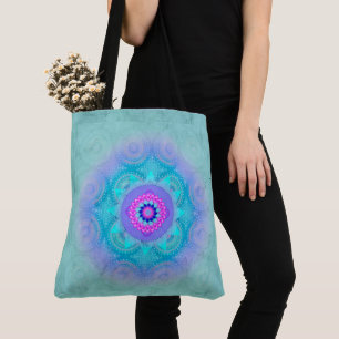 Tote Bag Mandala ID129 de turquoise de fleur de Lotus