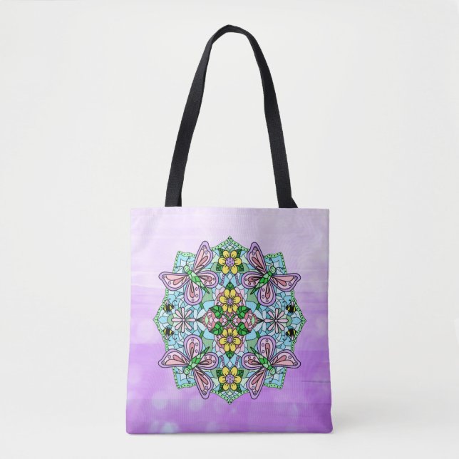 Tote Bag Mandala, papillon lunaire tiré à la main (Devant)
