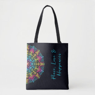 Tote Bag Mandala peint aux points arc-en-ciel