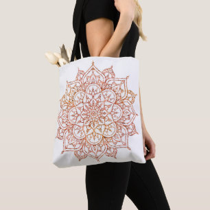 Tote Bag Mandala rose et orange sur fond blanc Glam