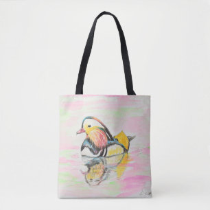 Tote Bag Mandarin Duck Ink et peinture aquarelle