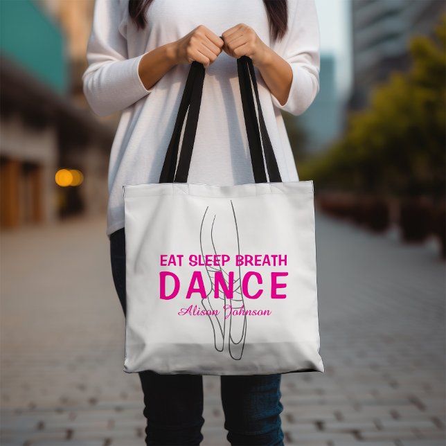 Tote Bag Manger Sommeil Danse Respiratoire Silhouette rose  (Créateur téléchargé)