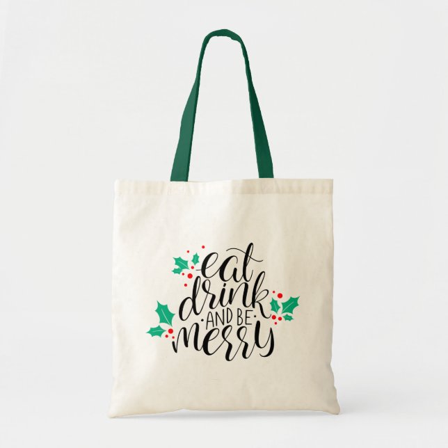 Tote Bag Mangez un verre et soyez joyeux Design (Devant)