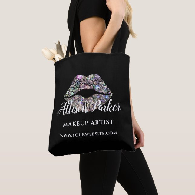 Tote Bag Maquillage de Parties scintillant en argent noir A (De près)