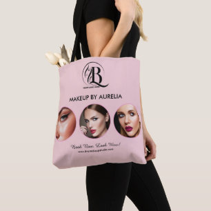 Tote Bag Maquillage photo Logo Script Rose Pâle