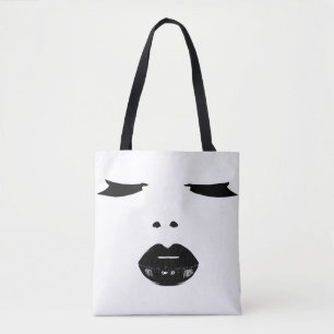 Tote Bag maquillage pop art yeux cils lèvres rouge noir