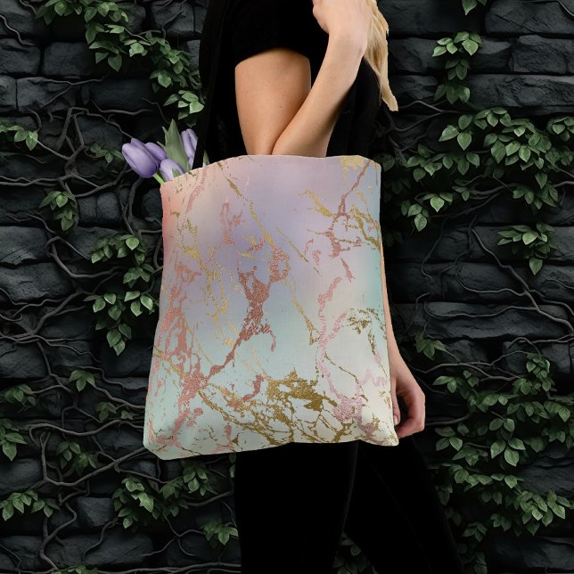 Tote Bag Marbre beige élégant | Mint Sage Green Rose Gold (Créateur téléchargé)