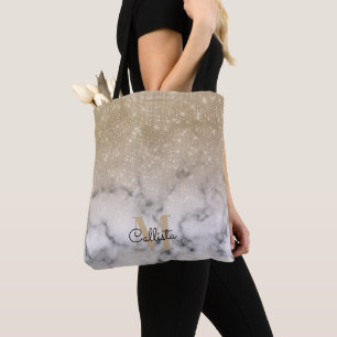 Tote Bag Marbre blanc de Parties scintillant or glamour Omb