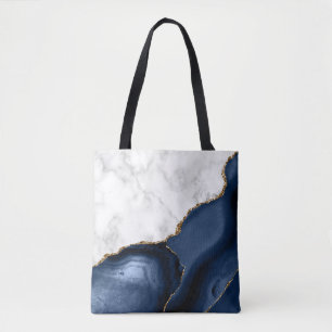 Tote Bag Marbre blanc Gilded Marine Blue Agate