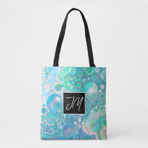 Tote Bag Marbre bleu et vert Fluid Art personnalisé