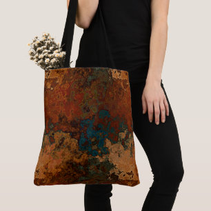 Tote Bag Marbre bleu, turquoise et rouille Abstrait