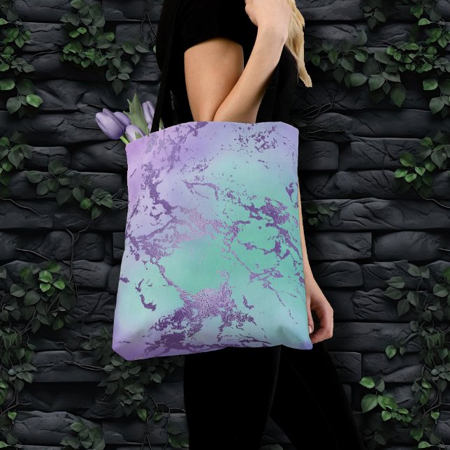 Tote Bag Marbre chic | Lavande violet et vert menthe (Créateur téléchargé)