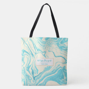 Tote Bag Marbre cool design en Turquoise et Crème