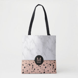 Tote Bag Marbre élégant et Rose Motif or avec Monogram