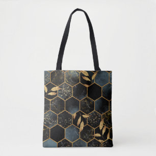 Tote Bag Marbre et or élégant : Texture Hexagon Abstraite