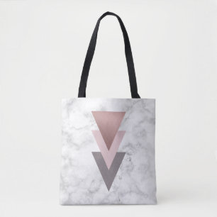 Tote Bag marbre gris de blanc de triangles de rose rose