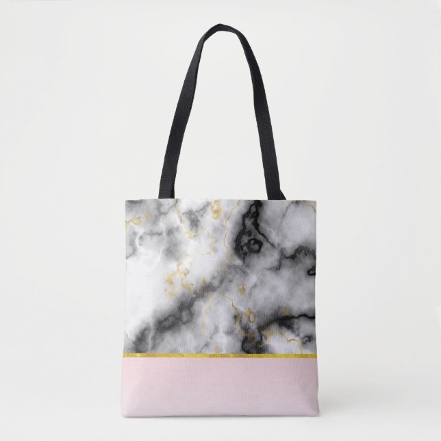 Tote Bag Marbre gris lisse moderne avec ruban or (Devant)
