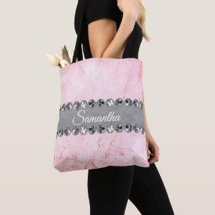 Tote Bag Marbre rose Silver Diamond Bling Personnalisé